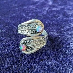Vintage 925 Sterling Silver Maximalist Statement Ring, Leaves And Opals